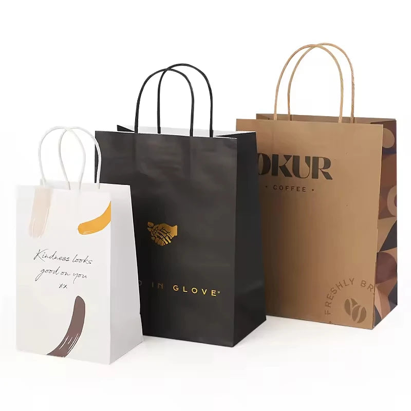 Wholesale Blank Kraft Paper Gift bags Custom Printed Recyclable Kraft Paper Shopping Bag Cosmetic Wedding Candy Grocery Bag