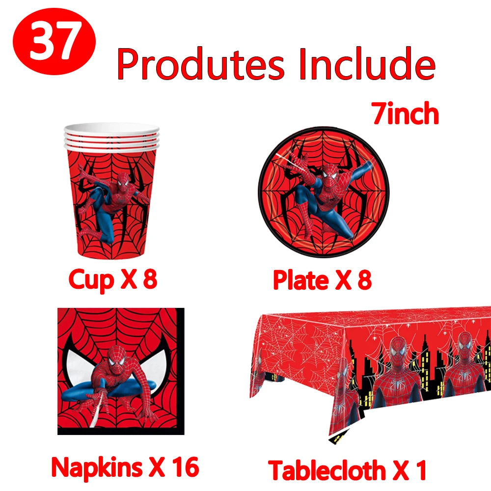 Spiderman Theme Birthday Party Decoration Blue Red SpiderMan Disposable Tableware Set Banner Balloons for Baby Shower Kids Gifts
