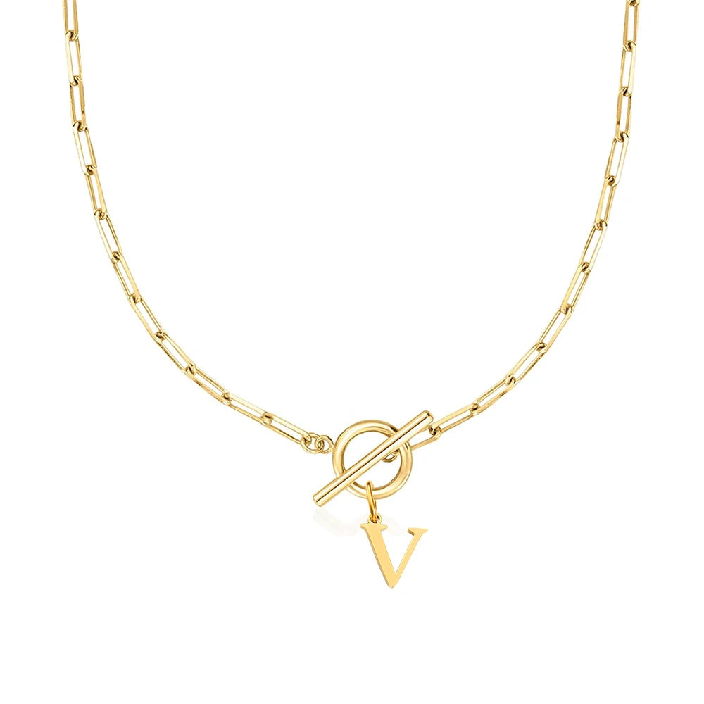 Women's stainless steel Initial necklace A-Z Letter charms pendant Choker Women collar Chain Ot Deduction Necklace For Women2025