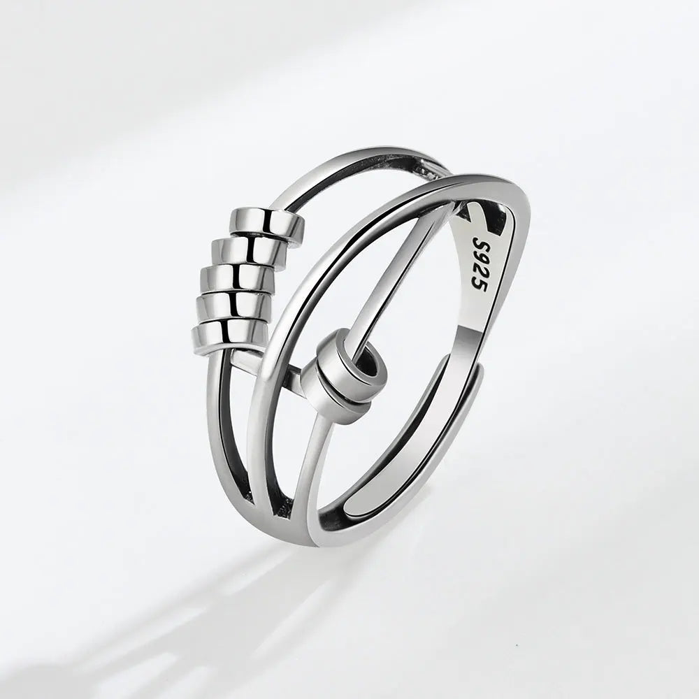 Vintage Round Beads Rotating Anti Stress Ring For Women Twisted Fidget Metal Spinner Anxiety Relief Spinning Ring Bague Femme