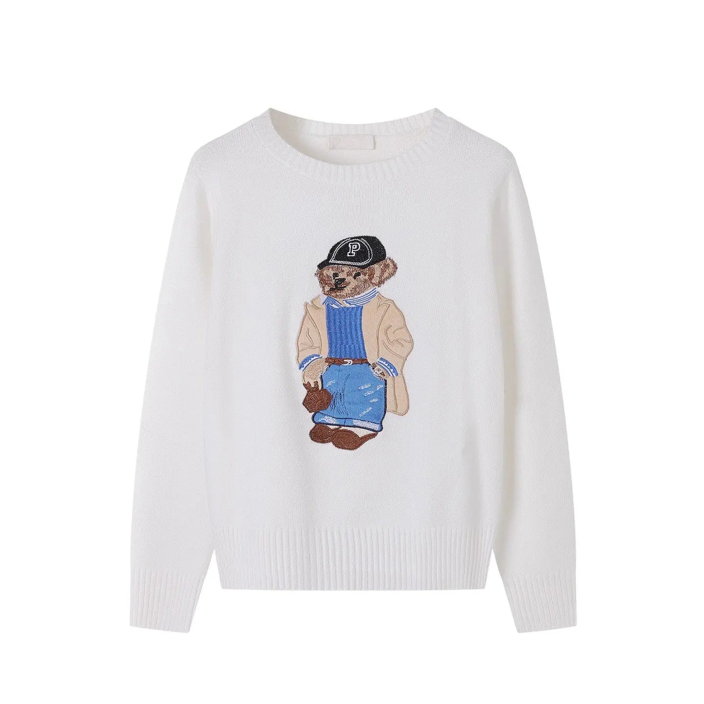 High Street Luxury French Ladies Embroidery Bear Knitted Pullover Sweater For Women Fashion Casual Knitwear Tops Pull Femme