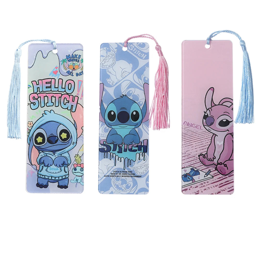 Cute Lilo & Stitch Acrylic Bookmark with Tassel Cartoon Anime Book Marker for Students Book Lovers Reading Decoration Stationery