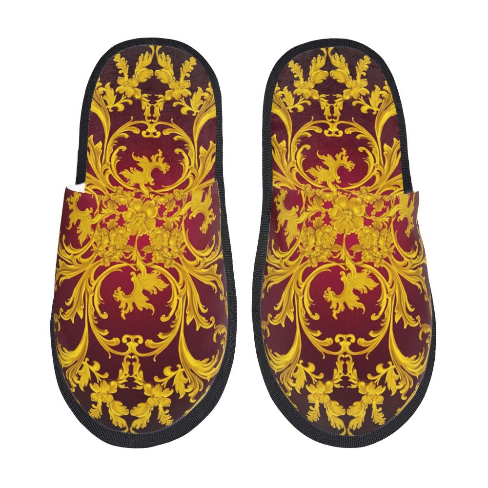 Custom Vintage Baroque Prints Greek Ornament Golden Meander Meandros Soft Scuff Memory Foam Slippers Women Hotel House Shoes