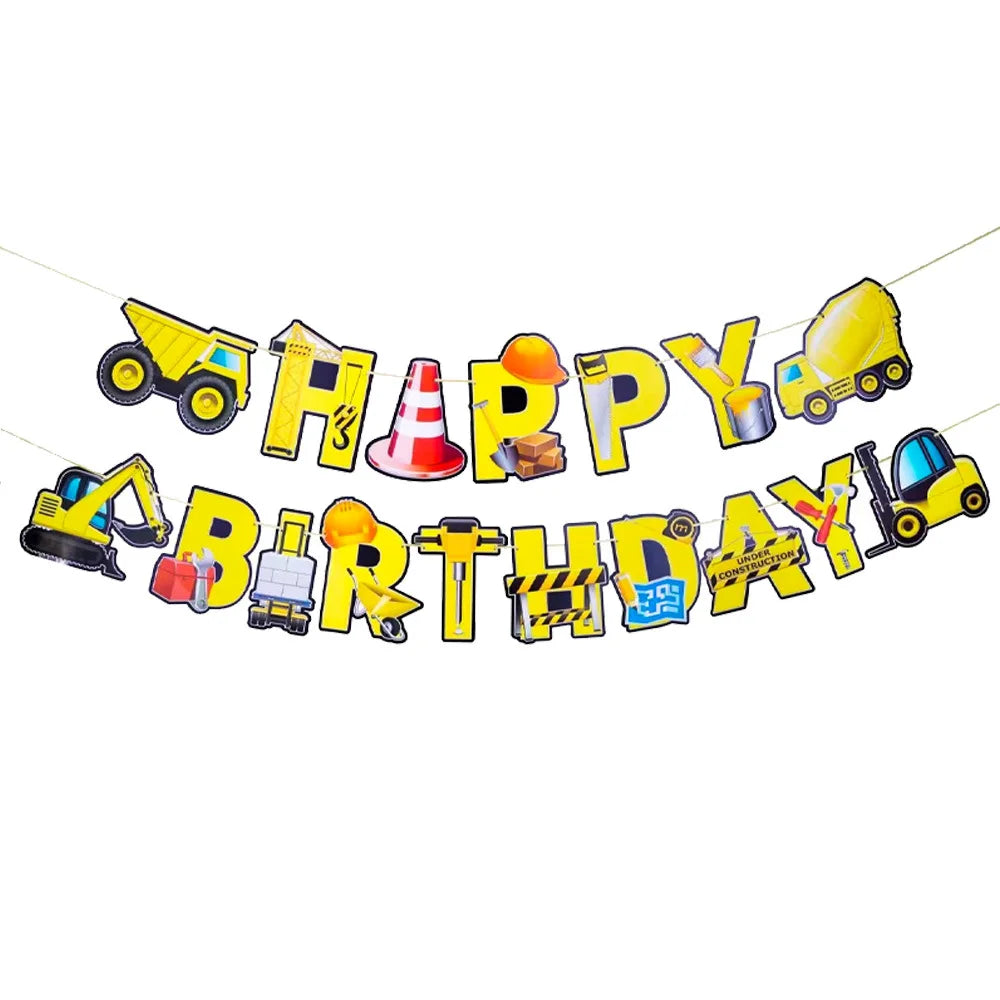 construction Party Banner Hanging swirls decor construction truck Excavator themed Banner boy construction Birthday decor Banner