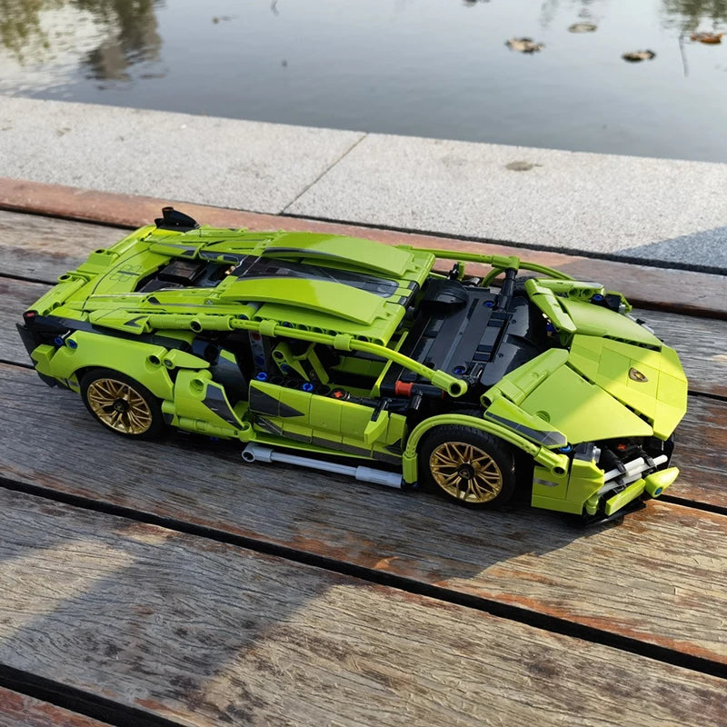 1280PCS Technical 1:14 Green Lambo Sian Racing Sports Car Building Blocks Assemble Bricks Vehicle Toys Christmas Gifts For Boys