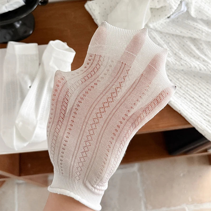 Women's White Ankle Socks 1/5 Pairs Breathable Summer Fashionable Thin Low Tube Silk Socks for Comfortable Wear