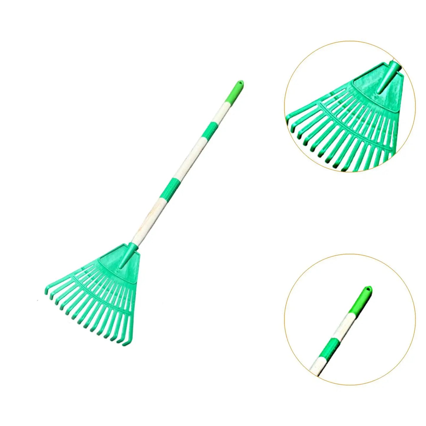 Small Leaf Rake with Long Handle 14 Spikes 3 Sections Quick Clean up Steel Farming Home Gardening Tool for Flower Beds Shrub