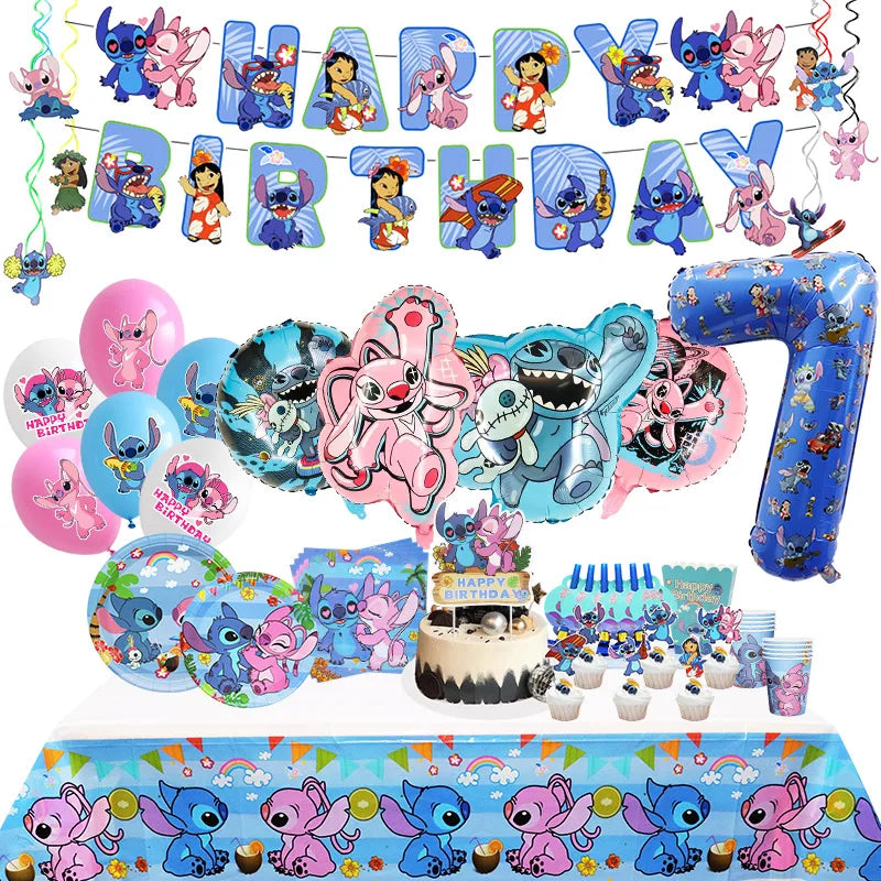New Stitch Birthday Party Decoration Foil Latex Balloon With Pattern For Kids Event Supplies Disposable Tableware Plate Backdrop