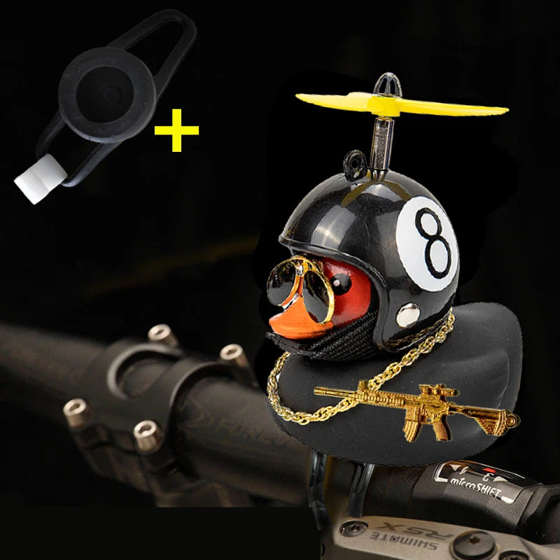 Car Cute Little Yellow Duck With Helmet Propeller Wind-breaking Wave-breaking With Toy Gun Duck Bike Motorcycle Auto Accessories