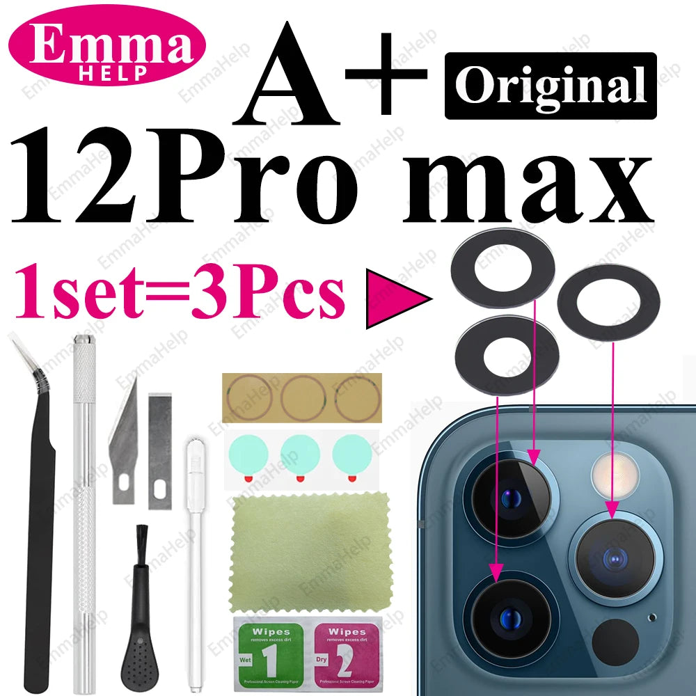 1Set Original Sapphire Rear Camera Glass Replacement for iPhone 16 15 14 Pro Max 12 13 Mini 15 Plus Camera Lens Repair Tool Kits
