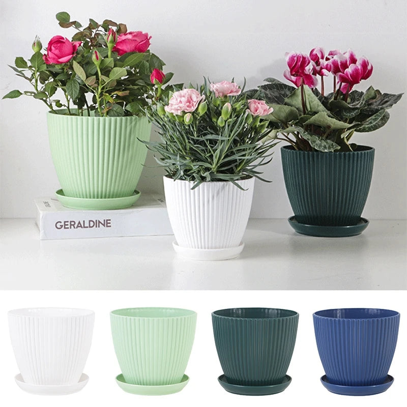 Plastic Planter Flower Pots with Tray Thickened Double Layer Flower Pot Indoor Succulent Potted Desktop Decoration