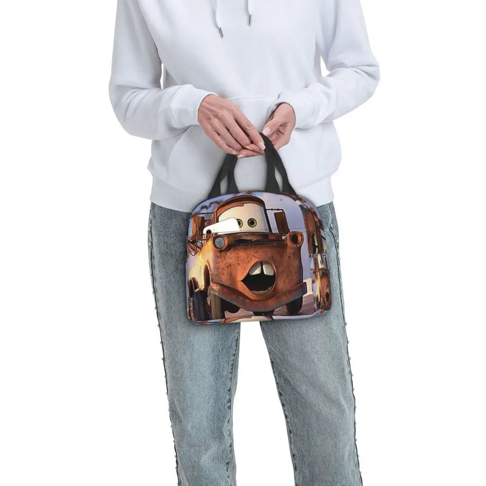 Custom Car 95 Lightning Mcqueen Insulated Lunch Bag for Women Resuable Racing Car Thermal Cooler Bento Box Office Picnic Travel