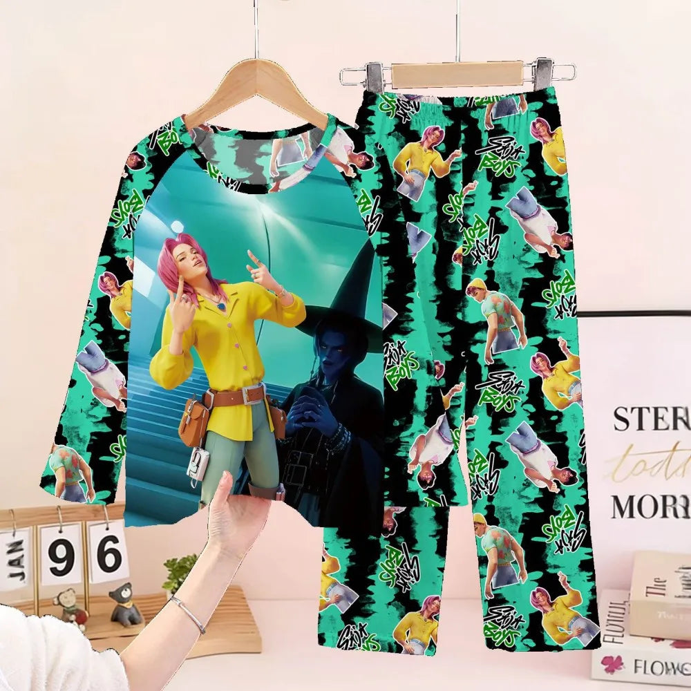 KPop Demon Hunters Huntrix Kids Pajamas Set Long Sleeve Girls Clothing 2pcs Children's Sleepwear Cartoon Boys Nightwear 3-14Y