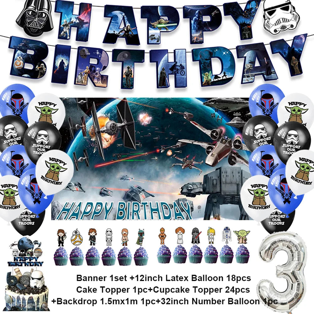 Film Star Wars Theme Birthday Party Decorations Cake Topper Number Balloons Background Yoda Master Robot Backdrop Supplies Gifts