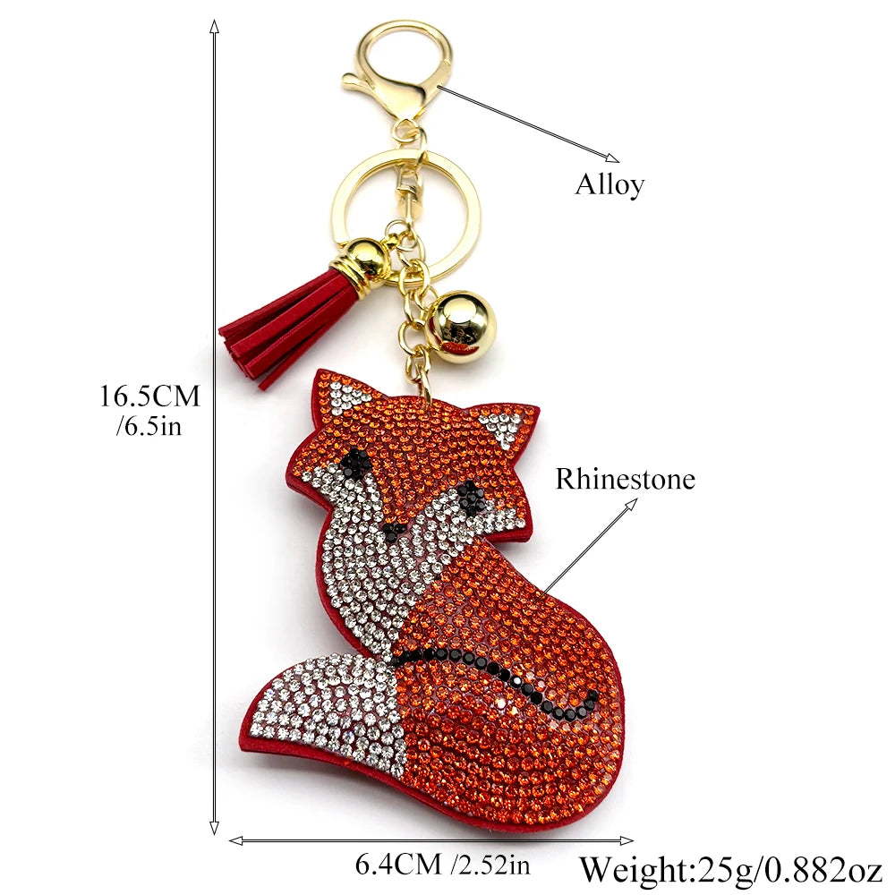 Orange Fox Sexy Accessory Hot Keyring For Women Men Tassel Full Crystal Trendy Bag Pendant Backpack Keyholder Jewelry Accessory