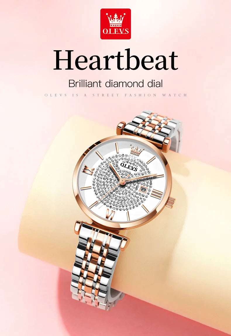 OLEVS 6892 Women's Watches Elegant Fashion Original Wristwatch Waterproof Stainless Steel Mesh Belt Luminous Inlaid Zircon