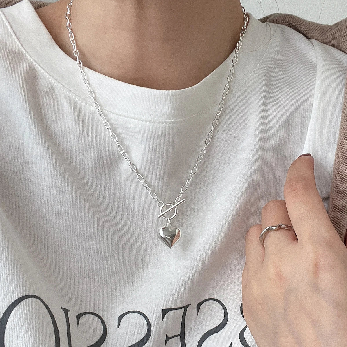 925 Sterling Silver Necklace Heart Pendant OT Clasp Chain Geometric Punk for Women Girl Jewelry Gift Dropshipping Wholesale