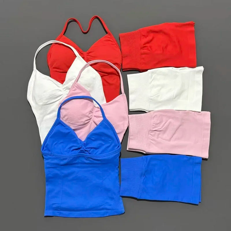 2 Pieces Sports Set Women Backless Tank Yoga Tops High Waist