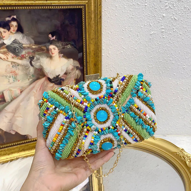 New color beaded bag fashion evening dress bag party reception bag ladies one shoulder sling reception bag holiday gift bag