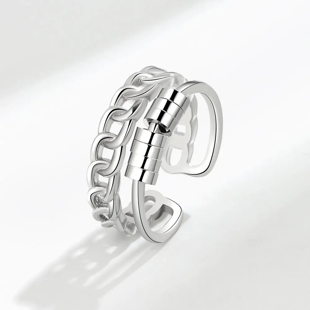 Vintage Round Beads Rotating Anti Stress Ring For Women Twisted Fidget Metal Spinner Anxiety Relief Spinning Ring Bague Femme