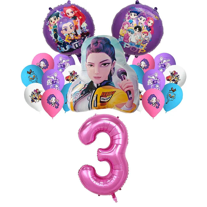 New Anime Kpop Demon Hunters Birthday Party Decorations Set Kpop Theme Cup Plate Gift Bags Balloons Banner Supplies Girls Favors