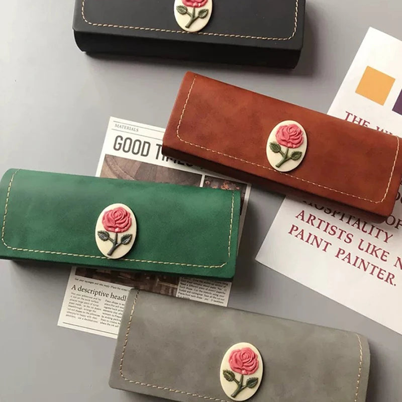 Vintage Fashion Rose Pattern Glasses Case Sunglasses Eyewear Storage Box Unisex Anti-Pressure PU Leather Eyeglasses Bag