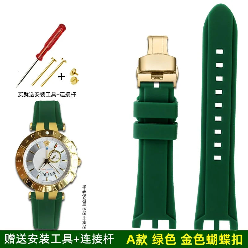 Rubber Watch Band For Versace V-RACE DUAL Series Strap Silicone Watch Accessories 24mm Waterproof Belt Notch Special Concave
