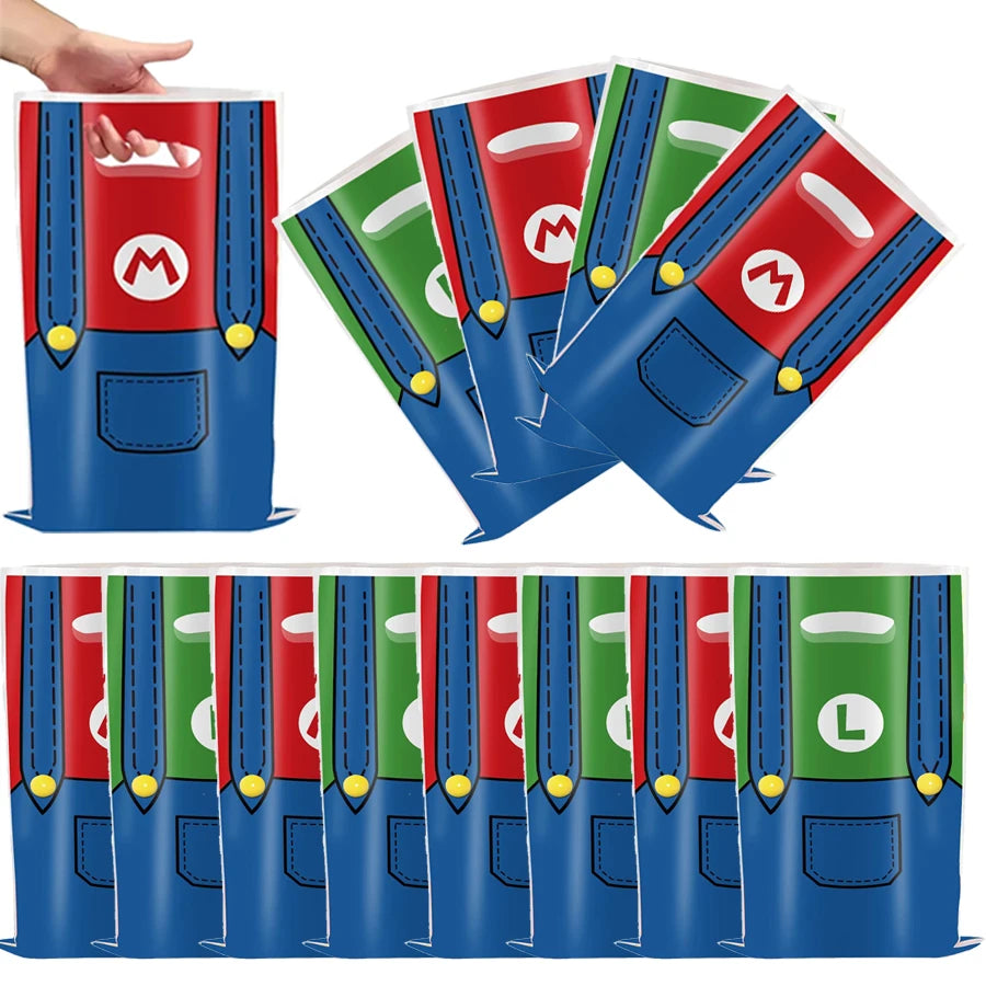 Super Marios Bro Kids Birthday Party Favor Supplies Reusable Masks Slap Bracelets Paper Bags Keychains Gift Bag Ring Decorations