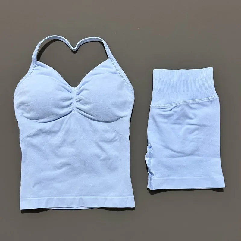 2 Pieces Sports Set Women Backless Tank Yoga Tops High Waist