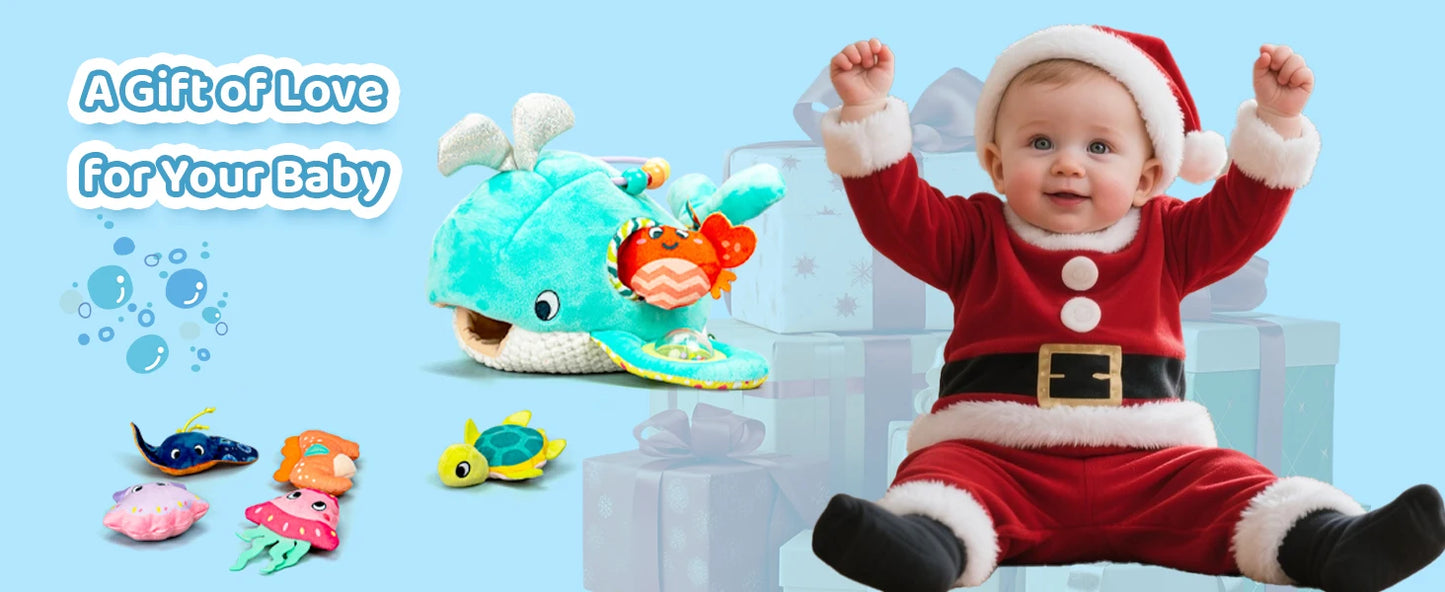 Baby Toys 6-12 Months Soft Baby Beehive with 5 Sensory Bee Rattle Mirror Crinkle Squeaker Busy Montessori Soft Toy for Toddlers