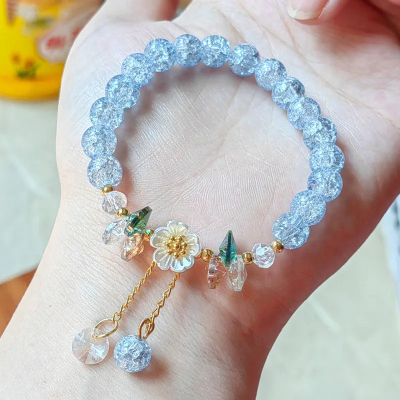 Korean New Luxury Crystal Flower Cubic Zirconia Pendant Bracelet Women Round Butterfly Shiny Rhinestone Bangle Jewelry