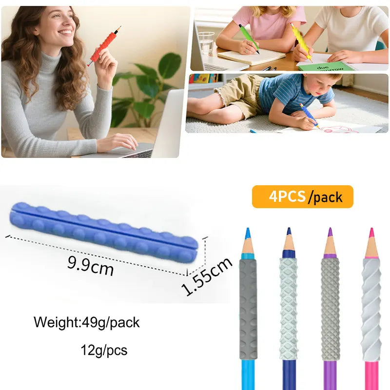 Silicone Textured Pencil Grips Sensory Fidget Toy For ADHD Autism Stress Relief Finger Skills Training Kids Adults Class Office