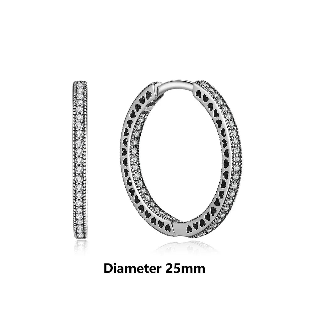 New 2025 Original 925 Sterling Silver Earrings For Women Piercing Hoop Love Heart Earings Rose Gold Wedding Gift Luxury Jewelry
