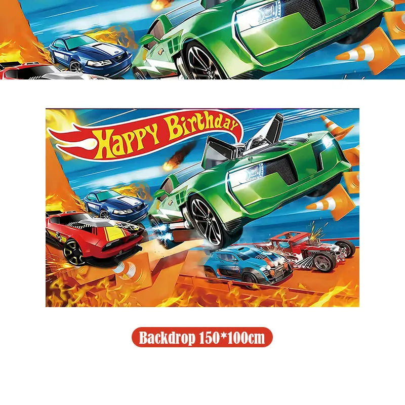 Happy Wheels Birthday Birthday Party Supplies Hot Race Car Theme Tableware Set Cups Plates Balloons Gift Bags for Kids Boys ﻿