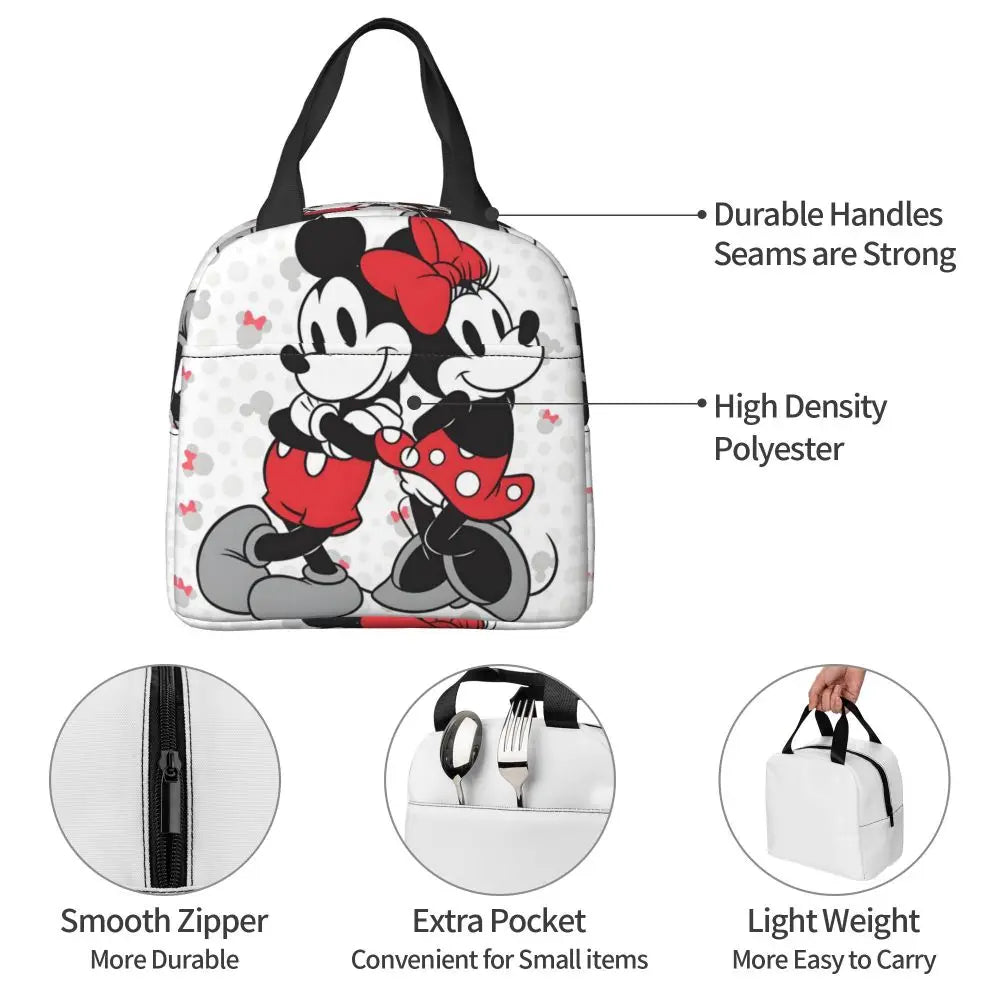 Custom Mickey Pink Minnie Mouse Lunch Bag Women Creative Design Cooler Warm Insulated Lunch Box for Kids School