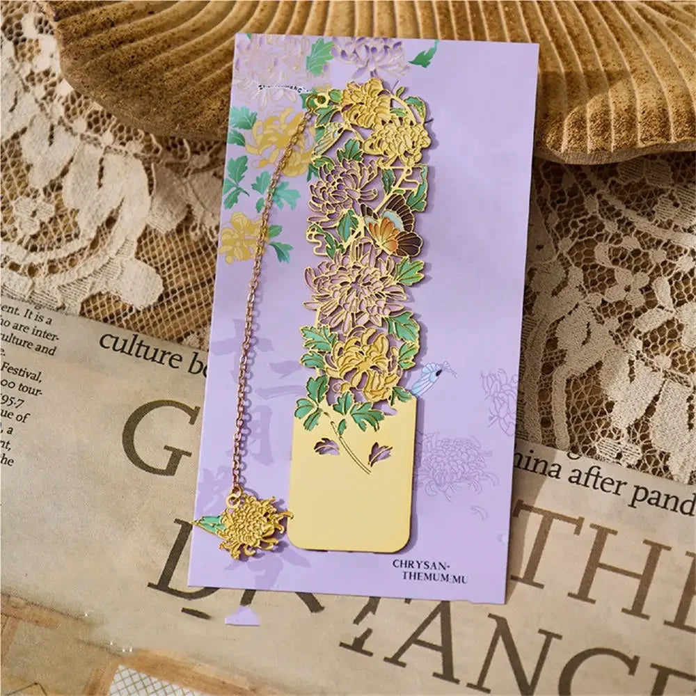 Aesthetic Stationery Metal Bookmark Hollow Flower Painting Bookmarks Student Reading Book Clip Book Accessories Teacher Gift
