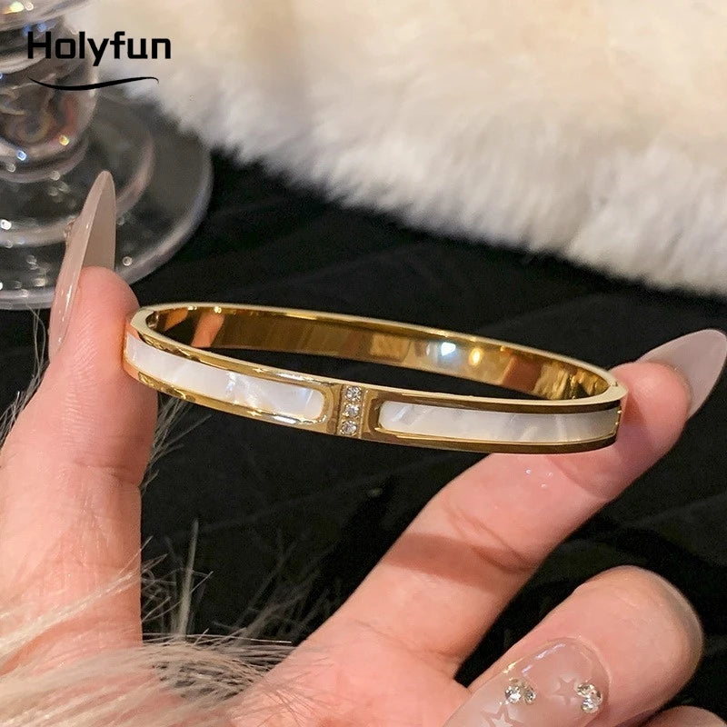 Classic Bracelet Design Gold Color Waterproof Stainless Steel Luxury Brand Sparkling Zircon Bangles for Women Gift Jewelry
