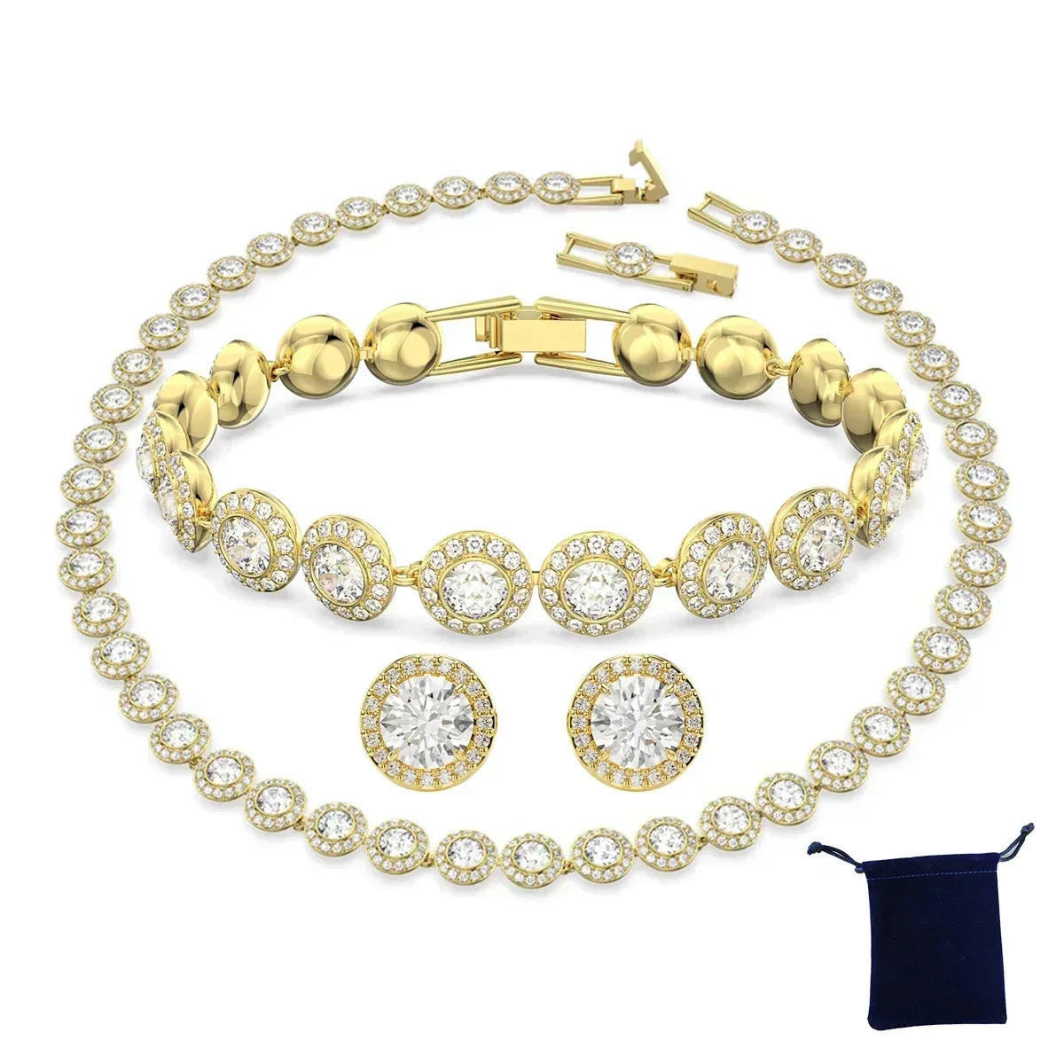High Quality Women's Classic Happiness Diamond Round Crystal Necklace Set S925 Silver Gorgeous Una Angelic Series Jewelry Set