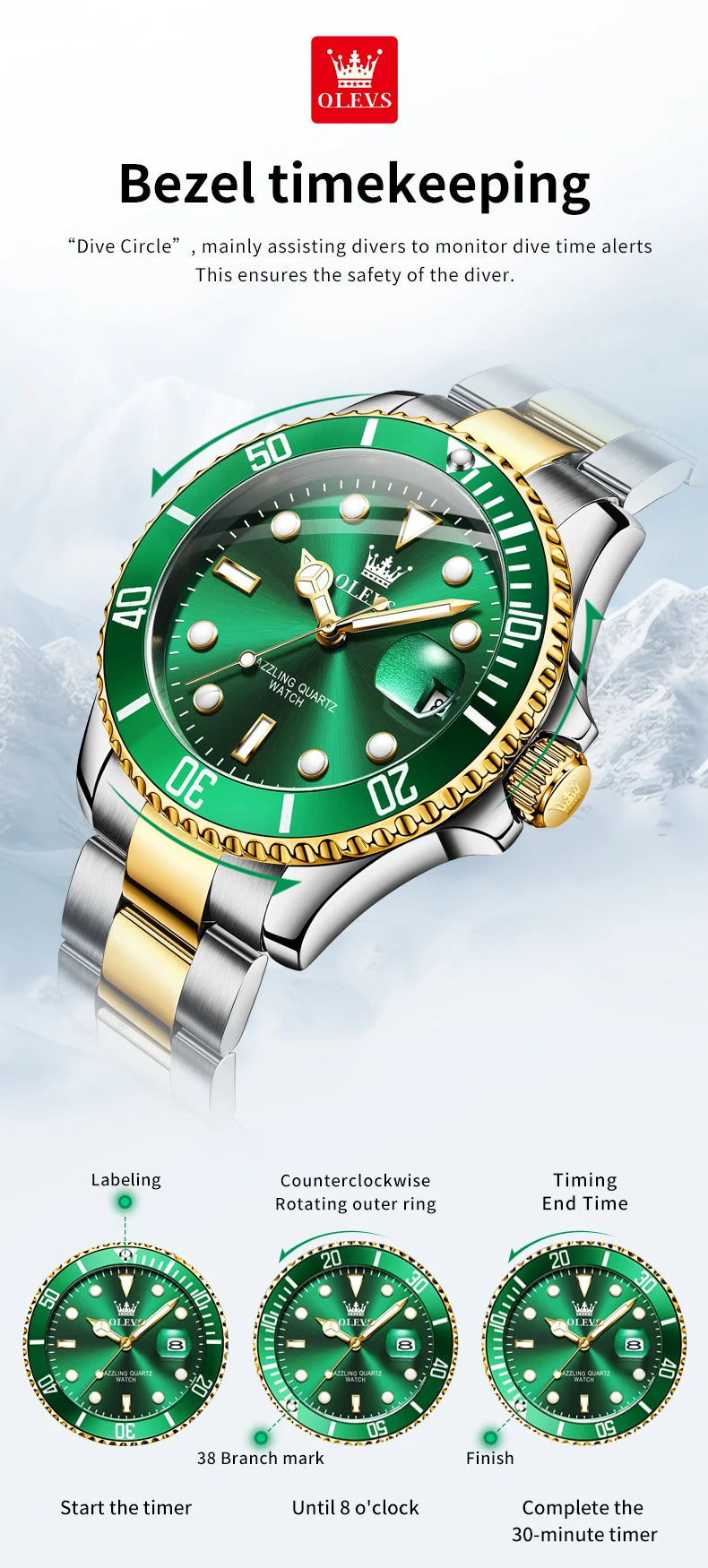 OLEVS 5885 Diving Series Men Watch Luxury Automatic Date Original Watch Trendy Stainless Steel Waterproof Sports Quartz Watch