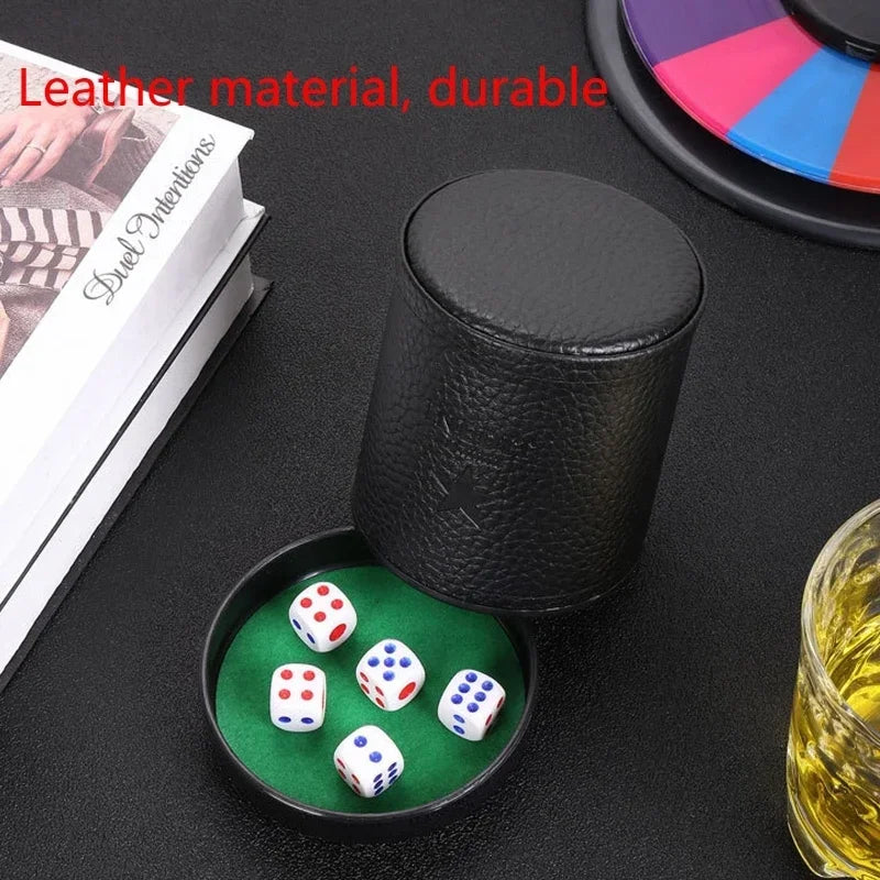 Dice Cup Set with Lid - Green/Red Felt Lined Quiet Rolling for Liars Dice/Farkle/Yahtzee, PU Leather Board Game Shaker