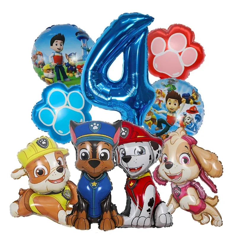 9pcs Cartoon Paw Patrol Foil Balloon Digital Number Supplies Rescue Dog Childrens Birthday Party Decoration Baby Gift Chase Skye