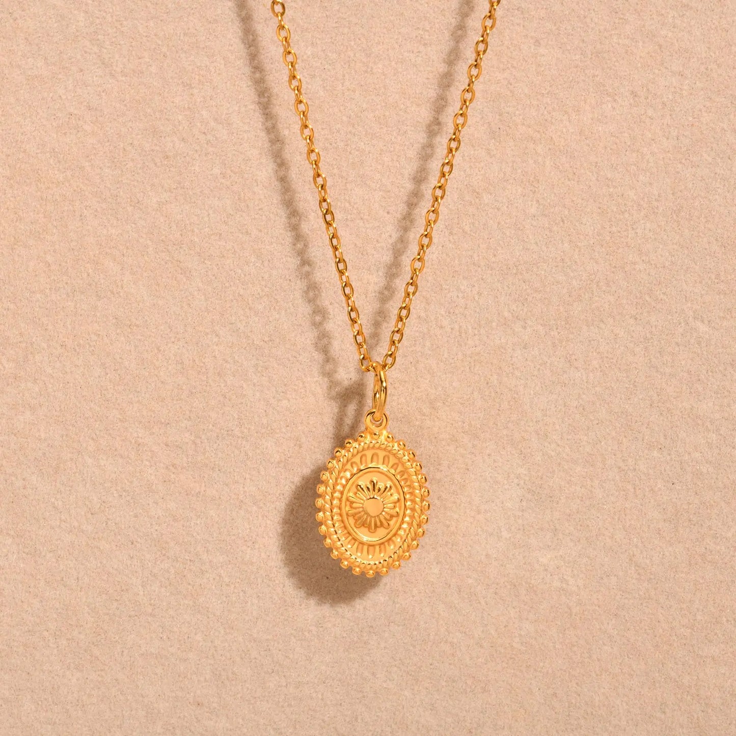 Stainless Steel Spiral Sun Flower Pendant Necklace for Women 18K Gold Plated Stackable Boho Necklace Waterproof Fashion Jewelry