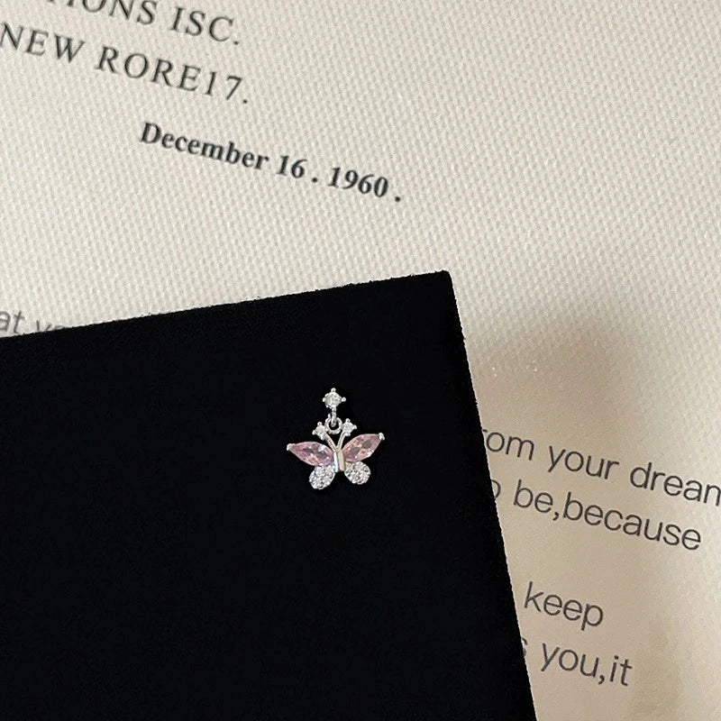 1 PCS Korean Style Cute Pink Zircon Crystal Ear Bone Nail 316L Stainless Steel Kpop Earrings for Women Cartilage Jewelry Gift