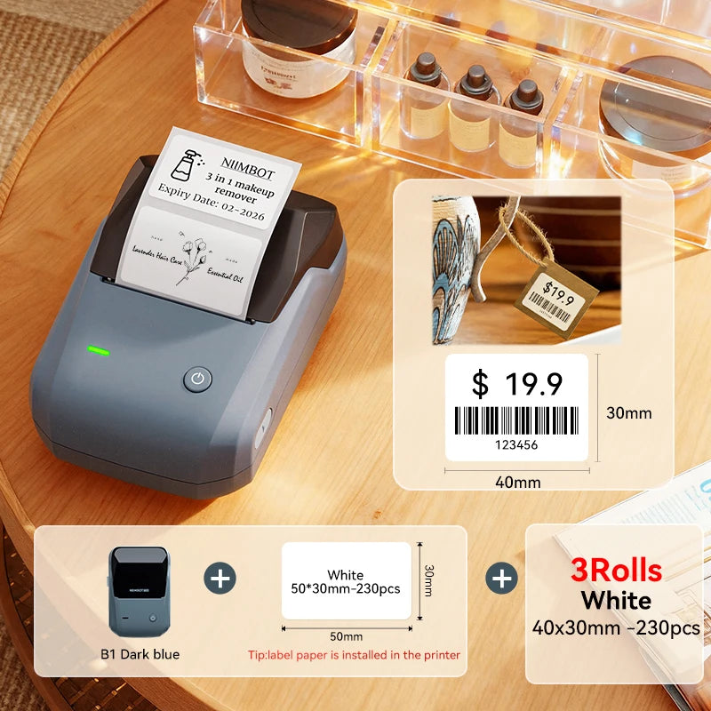 NIIMBOT B1 Portable Thermal Printer With Tapes 2 Inch Adhesive Label Printer Mini Bluetooth Sticker Maker Support Smartphones PC