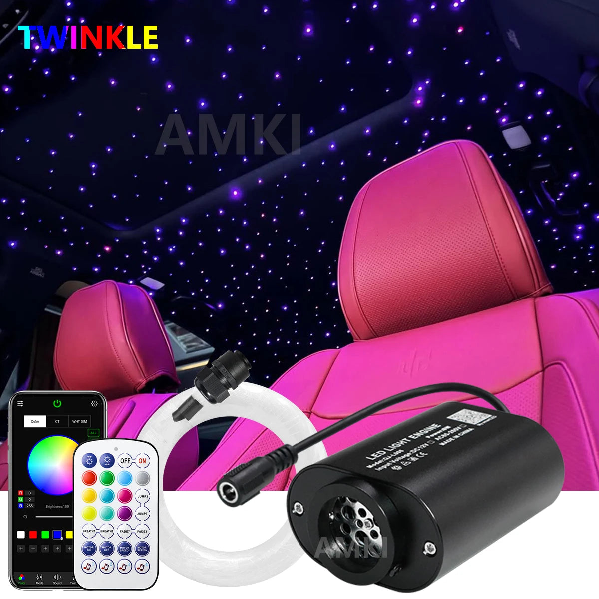 Mini 6W Twinkle Starry Sky Fiber Optic Ceiling Light APP Controlled Star Roof Atmosphere Car Interior Home Decorative Light
