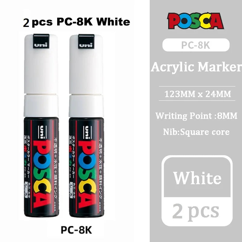 UNI Posca White Waterproof Permanent Acrylic Marker Pens Marcadores Non-fading POP Poster Pen Graffiti Advertisement Paint Pens