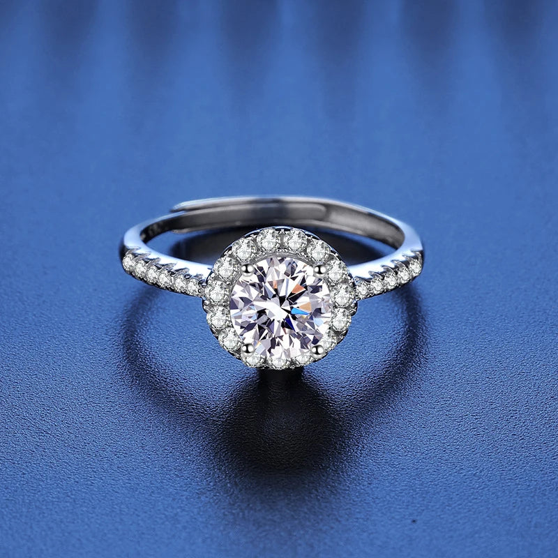 Moissanite And Zircon Ring D VVS1 Adjustable Size S925 Sliver Wedding Rings for Women Jewelry Party Fashion Top Quality Ring
