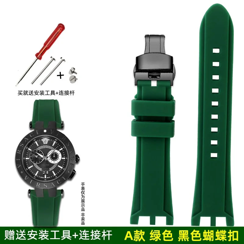 Rubber Watch Band For Versace V-RACE DUAL Series Strap Silicone Watch Accessories 24mm Waterproof Belt Notch Special Concave