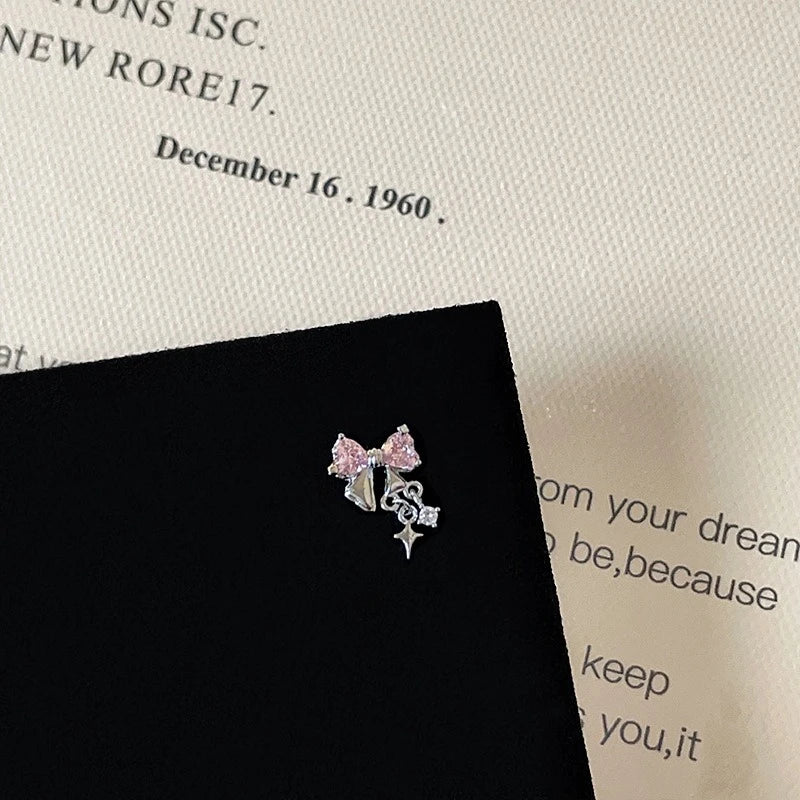 1 PCS Korean Style Cute Pink Zircon Crystal Ear Bone Nail 316L Stainless Steel Kpop Earrings for Women Cartilage Jewelry Gift