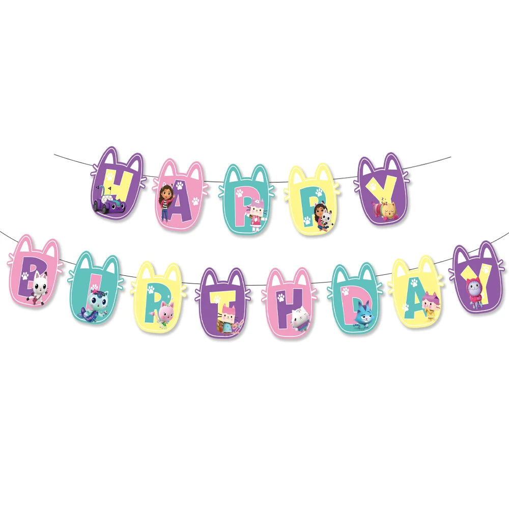 Disney Gabby Dollhouse Birthday Party Decoration Balloon Napkins Children's Disposable Tableware Theme Party Supplies Kids Gifts